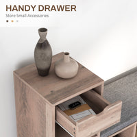 Upholstered Shoe Storage Bench w/ Seat, Entrance Bench w/ Drawer and 6 Open Shelves for Hallway, Grey