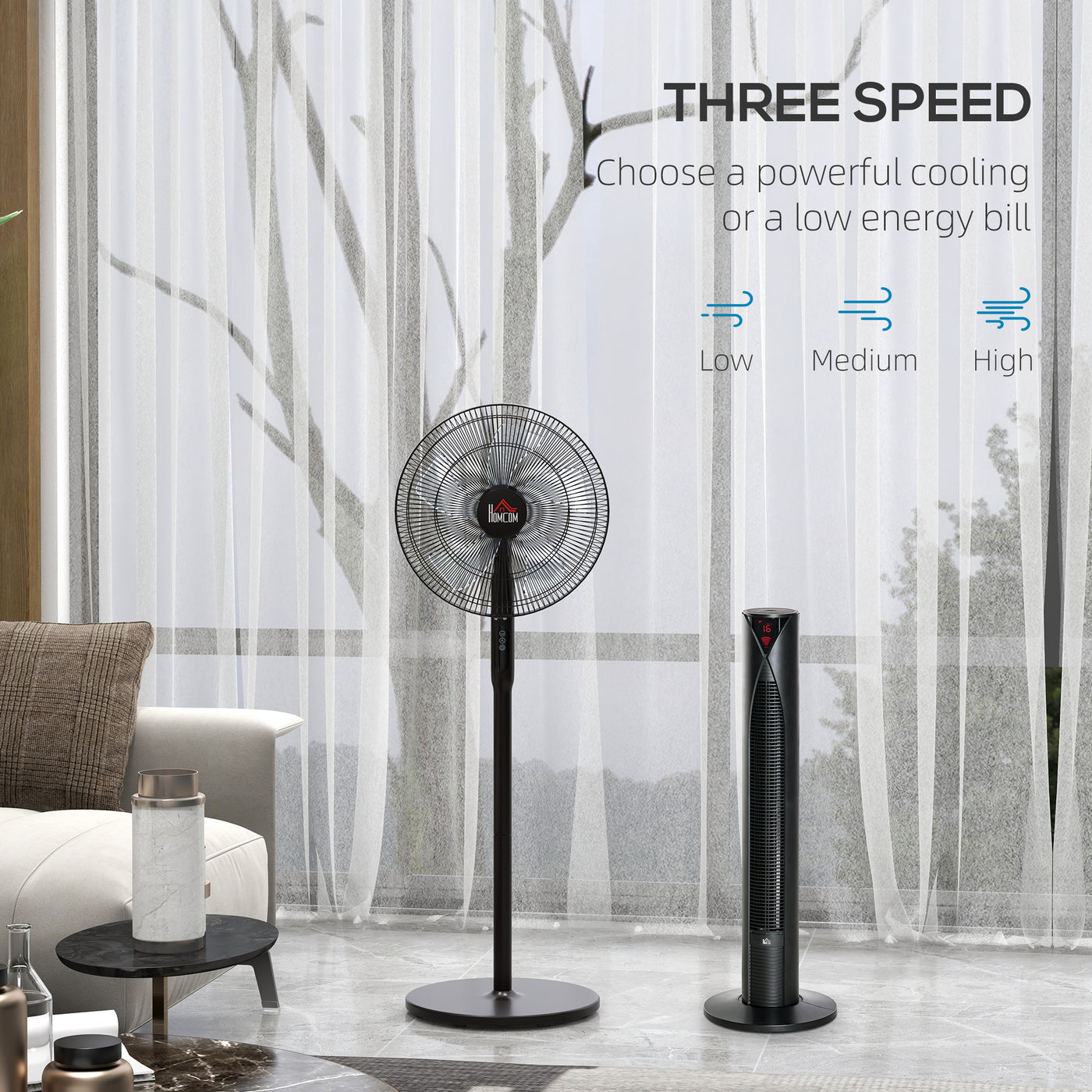 Tower Fan and 16" Pedestal Fan Set, with Remote Control, Height Adjustable, Tilted Head, Timer, Oscillating Standing Fan, Stand Floor Fans for Bedroom, Black