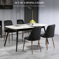 Upholstered Dining Chairs Set of 4, Velvet Accent Chair with Back and Wood-grain Steel Leg for Kitchen, Black