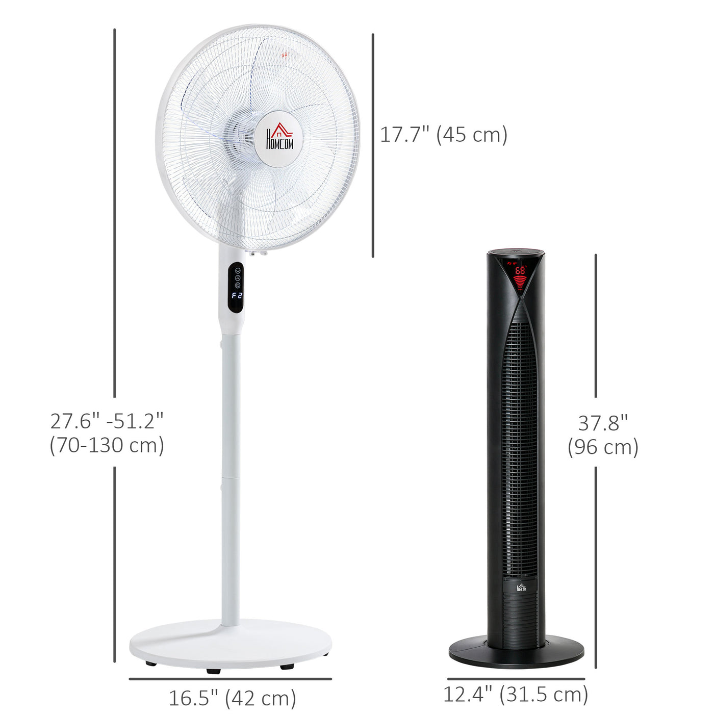 Tower Fan and 16" Pedestal Fan Set, with Remote Control, Height Adjustable, Tilted Head, Timer, Oscillating Standing Fan, Stand Floor Fans for Bedroom, White