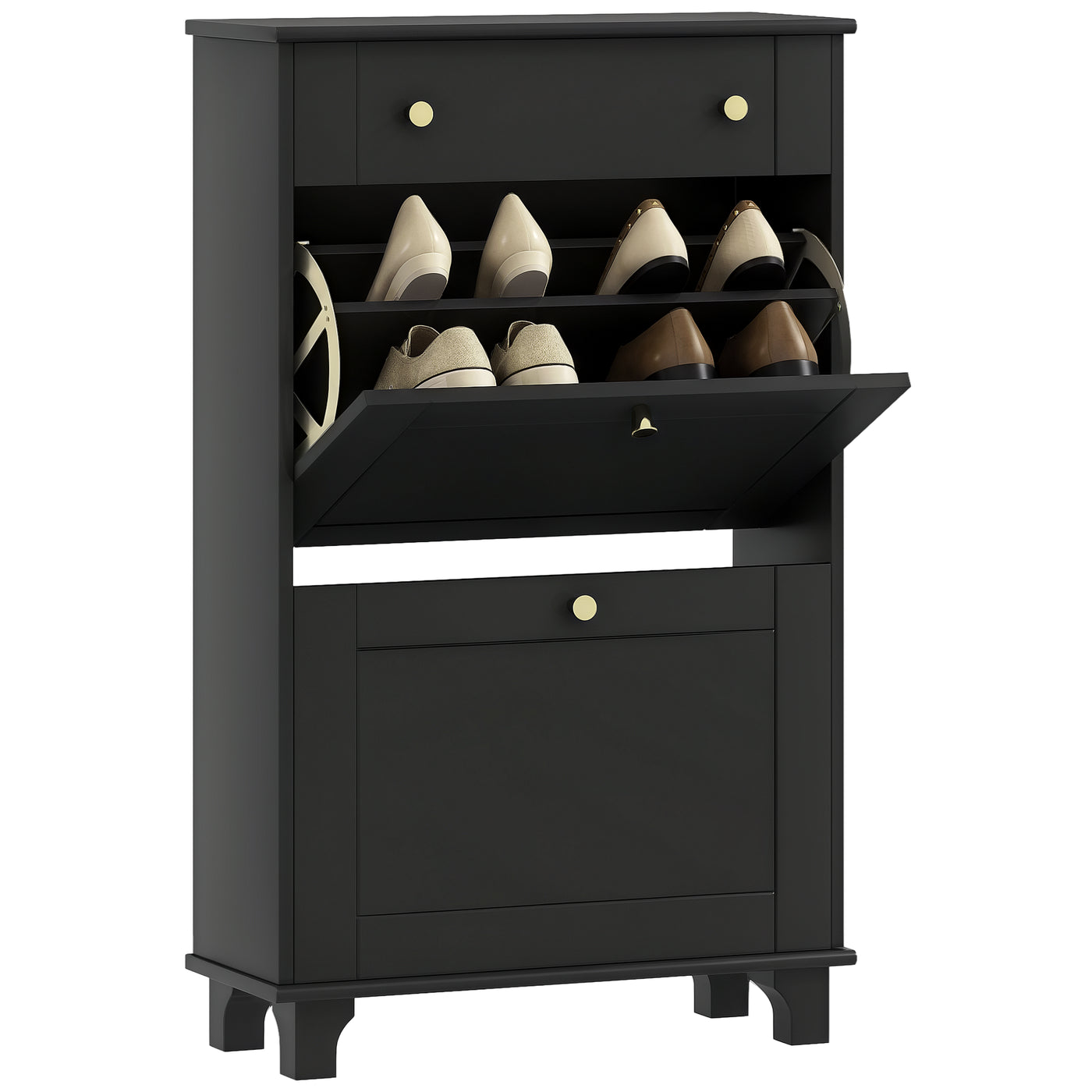 Slim Shoe Storage with 2 Flip Drawers and Adjustable Shelves Shoe Cabinet Organizer for 8 Pair, Black
