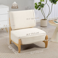Accent Chair with Rubber Wood Frame, Wide Seat, Modern Chenille Bedroom Chair with Thick Cushion, Cream White