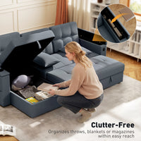 Convertible Sectional Sofa Bed, Pull Out Sleeper Sofa Couch with USB‑A+C, Chaise Storage, L-Shaped Futon Couch, Dark Grey