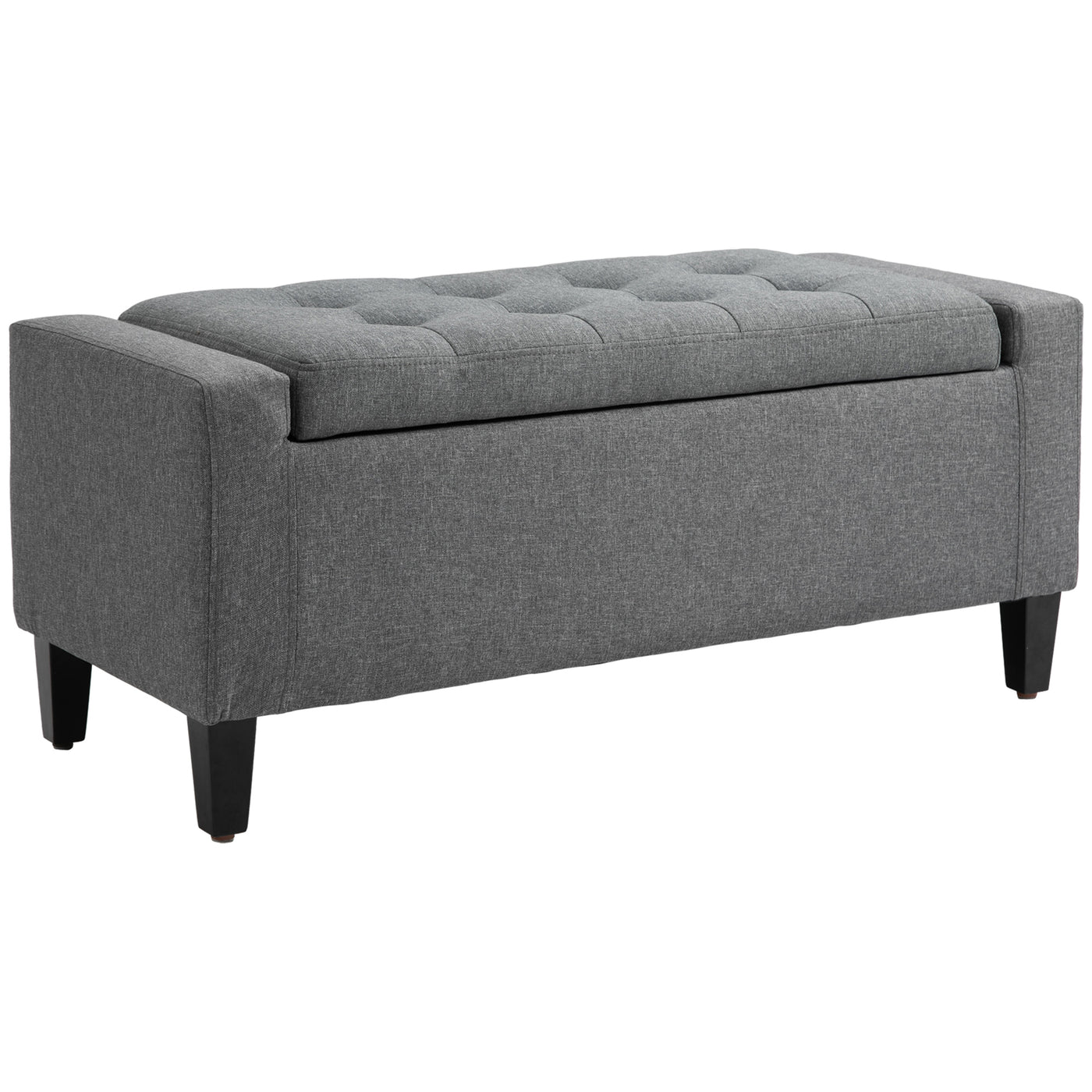 36" Storage Ottoman Bench, Linen-Look Fabric End of Bed Bench with Solid Wood Frame and Legs, Tufted Storage Chest, Footrest for Living Room, Bedroom, Entryway, Grey