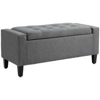 36" Storage Ottoman Bench, Linen-Look Fabric End of Bed Bench with Solid Wood Frame and Legs, Tufted Storage Chest, Footrest for Living Room, Bedroom, Entryway, Grey