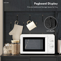 71" Pantry Cabinet with Charging Station, Kitchen Storage Cabinet with Microwave Stand, Pegboard, 6 S-hooks, Black