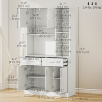 71" Kitchen Hutch with Storage Cabinet, Modern Buffet with Hutch, Cupboard with Drawers for Living Dining Room, Ash White