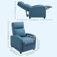 Fabric Recliner Chair Manual Home Theater Seating Single Reclining Sofa Chair with Padded Seat for Living Room, Blue