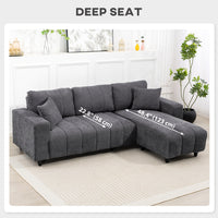 Sectional Couch with Integrated Seat, 3 Seater L-Shaped Sofa with Changeable Chaise, Spring Cushion, 2 Pillows, Grey