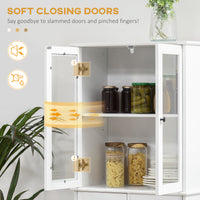 61" Kitchen Pantry Cabinet, Freestanding Farmhouse Buffet Storage Cabinet with Soft Close Glass Doors and Adjustable Shelves, White