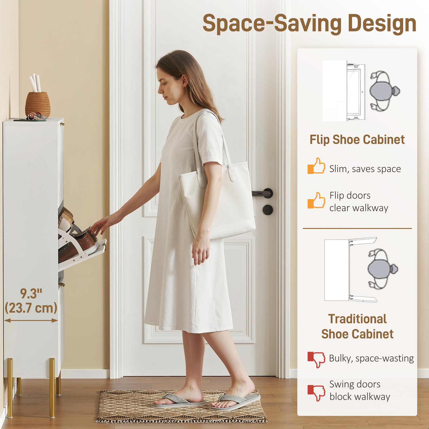Shoe Cabinet with 3 Flip Drawers, Modern Narrow Shoe Storage Cabinet with Adjustable Shelves, White