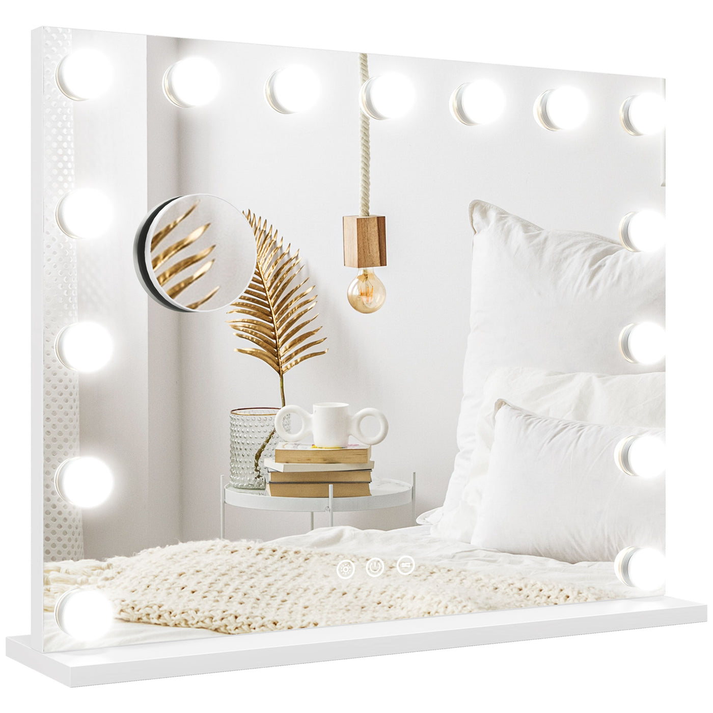 Hollywood Makeup Mirror with Lights, 3 Lighting Modes, USB Charging Port, Tabletop or Wall Mounted, White