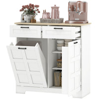 13 Gallon Tilt Out Garbage Cabinet, Kitchen Island with Trash Cabinet, 2 Drawers, Door Racks, Adjustable Shelves, White