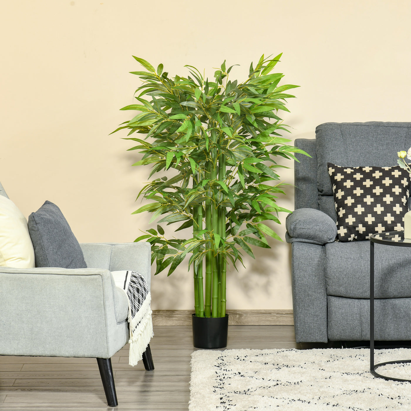 4.6FT Artificial Bamboo Tree Faux Decorative Plant in Nursery Pot for Indoor Décor