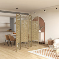 4 Panel Folding Room Divider, Portable Privacy Screen, Wave Fiber Room Partition for Home Office, Natural