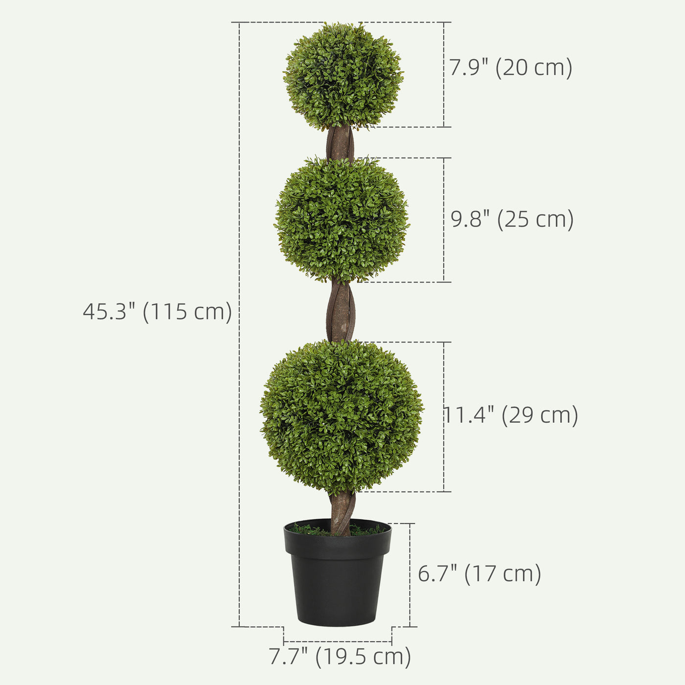 Set of 2 Artificial Ball Boxwood Topiary Trees, Fake Plants in Pots for Indoor Outdoor Decor, Green
