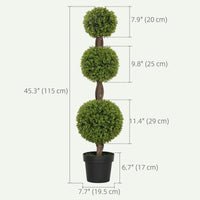 Set of 2 Artificial Ball Boxwood Topiary Trees, Fake Plants in Pots for Indoor Outdoor Decor, Green