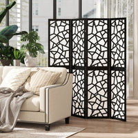 4 Panel Room Divider, 5.6 FT Lightweight Folding Privacy Screen with Geometric Pattern for Living Room, Bedroom, Black