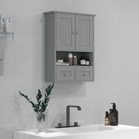 Bathroom Wall Cabinet with 2 Drawers, Modern Medicine Cabinet with 2 Doors and Open Shelf, Over the Toilet Storage Organizer for Living Room, Kitchen，20" x 7" x 26", Grey