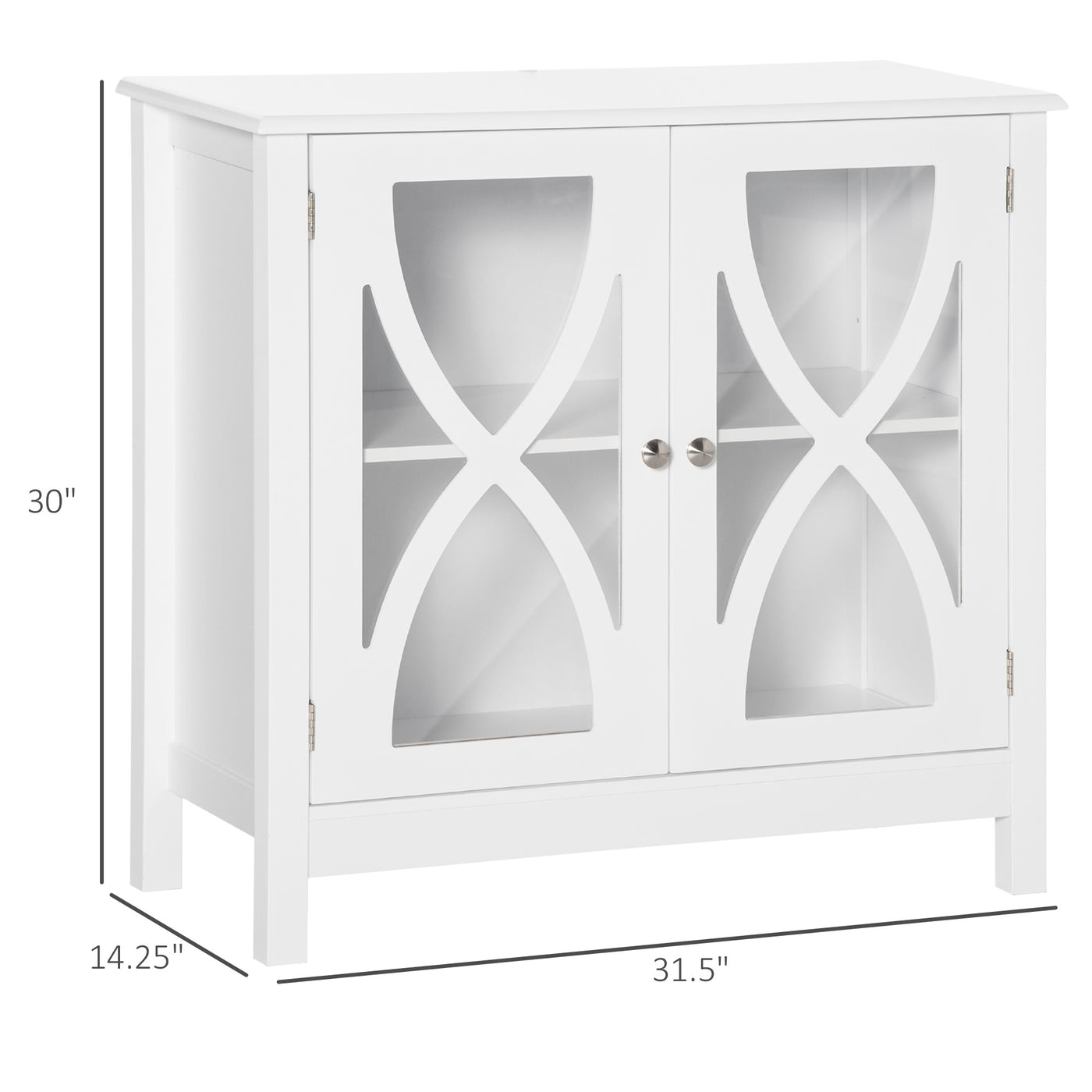 Kitchen Sideboard, Glass Door Buffet Cabinet, Bathroom Storage Cabinet with Adjustable Storage Shelf for Dining Room, Living Room, White
