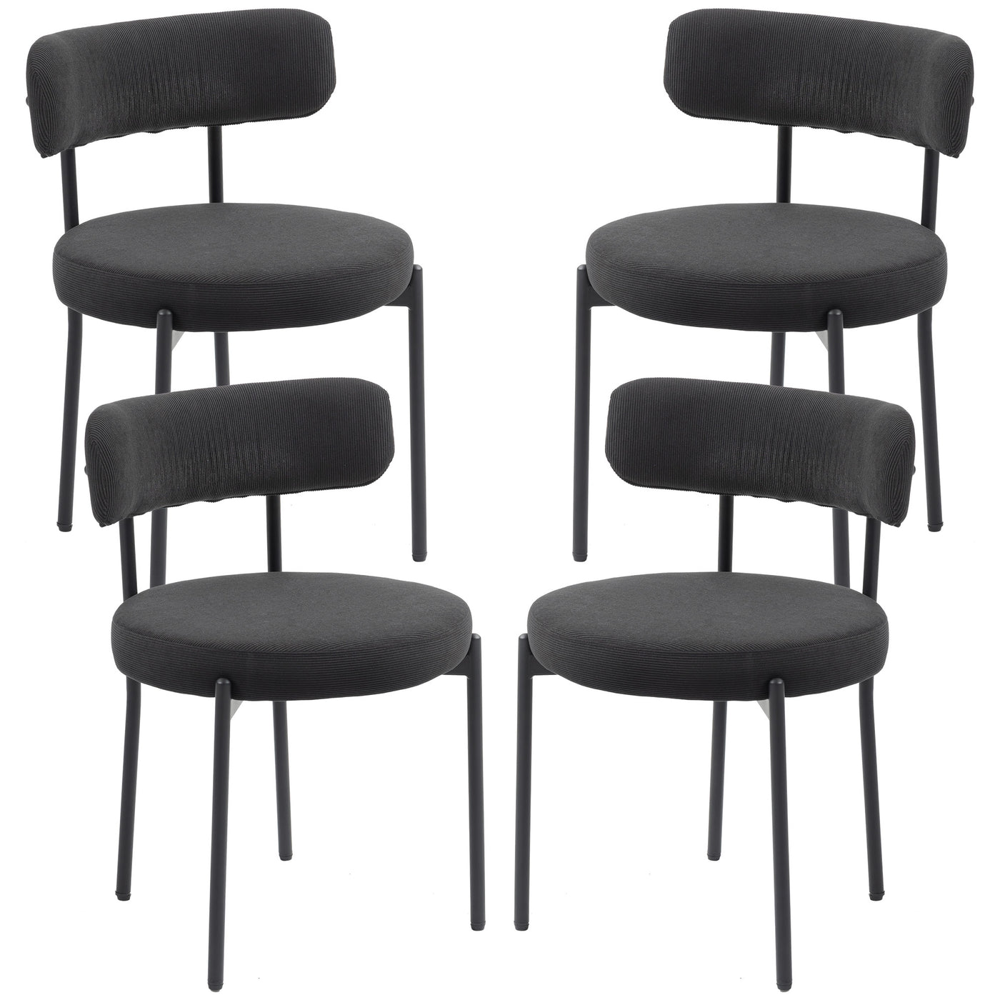 4 Pieces Kitchen Chairs, Modern Dining Chairs w/ Corduroy Upholstery and Steel Legs for Living Room, Black
