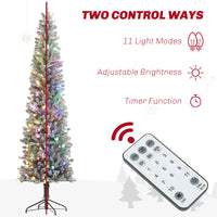 9ft Prelit Pencil Artificial Christmas Tree, Flocked Xmas Tree with Remote, Dual Colour LEDs, 895 Tips, Metal Stand