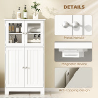 Bathroom Floor Storage Cabinet with Tempered Glass Doors and Adjustable Shelf, Kitchen Cupboard, Free Standing Organizer for Living Room Entryway, White