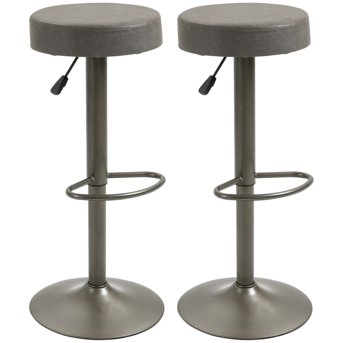 Modern Adjustable Bar Stools Set of 2, Swivel Barstool with Footrest, PU Leather Round Top for Kitchen, Dark Grey