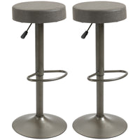 Modern Adjustable Bar Stools Set of 2, Swivel Barstool with Footrest, PU Leather Round Top for Kitchen, Dark Grey