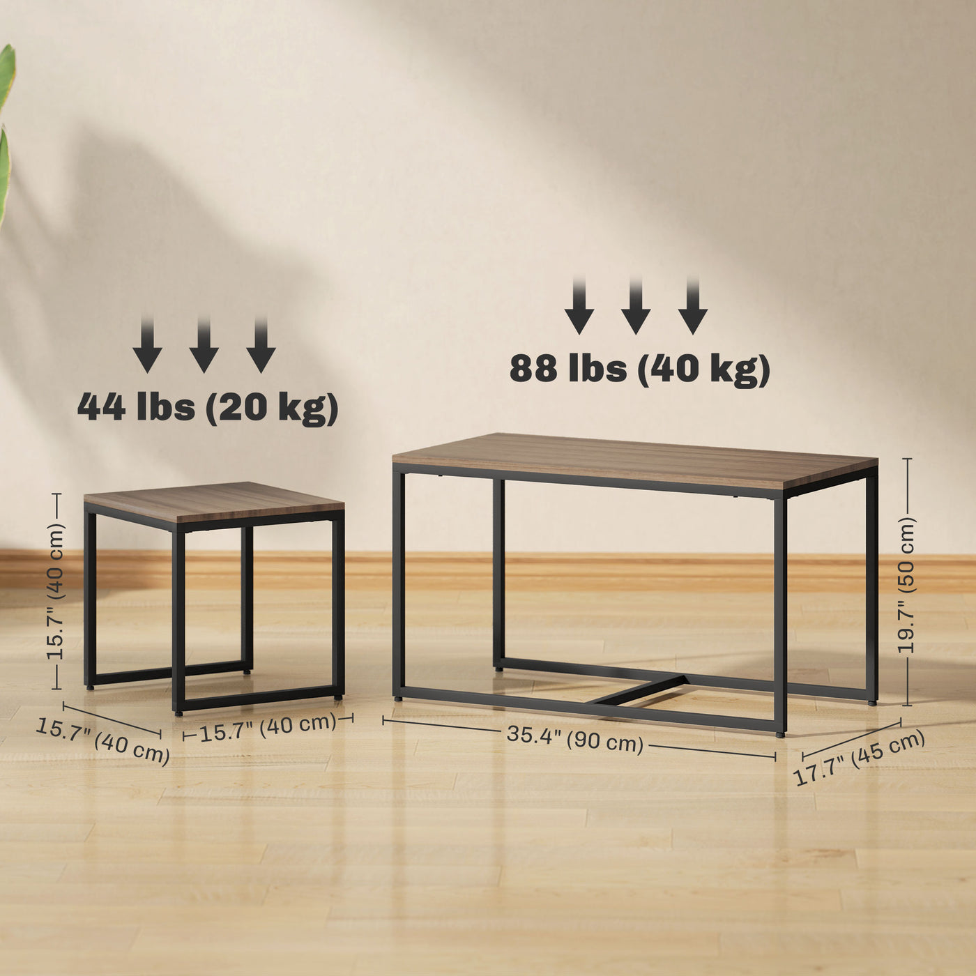 Nesting Coffee Table Set of 3, Modern End Tables with Black Metal Frame for Living Room Home Furniture, Brown