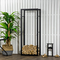 23.6" x 9.8" x 59.1" Firewood Rack Outdoor, Log Holder Fireplace Storage Rack with Handles and 220 lbs. Weight Capacity, Black