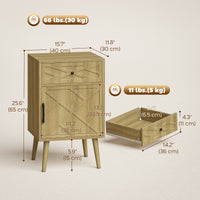Nightstand Set of 2, Bedside Table Set with Drawer and Cabinet, Side End Table with Storage for Living Room, Oak