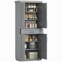 72" Storage Cabinet, Freestanding Kitchen Pantry Cabinet with 4 Doors, Drawer and 3 Adjustable Shelves, Grey