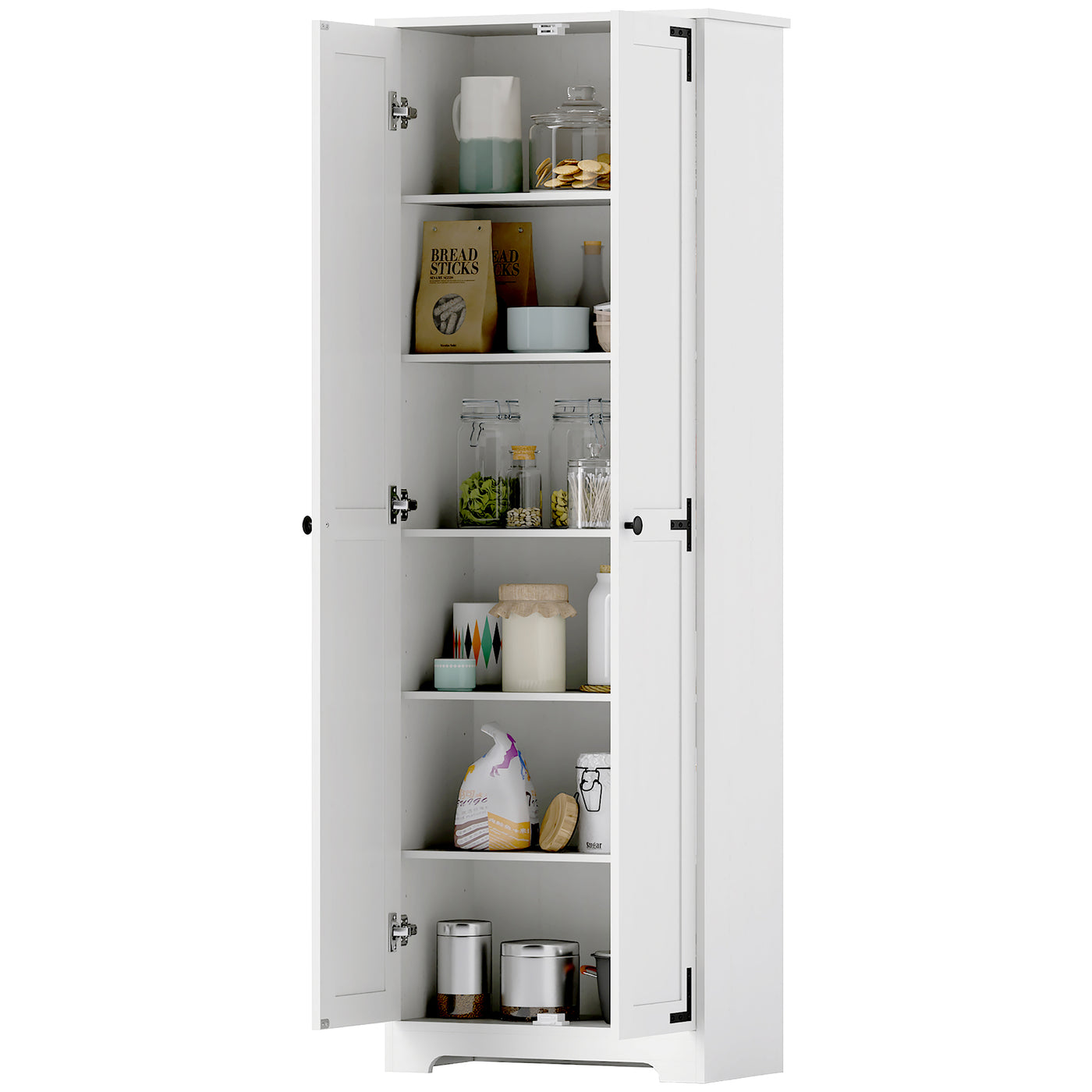67" Farmhouse Pantry Cabinet with 2 Doors, Tall Storage Cabinet with Adjustable Shelves, Distressed White