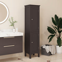Tall Bathroom Cabinet, Freestanding Storage Organizer with Adjustable Shelves and Cupboards, 15" x 13" x 63", Dark Brown