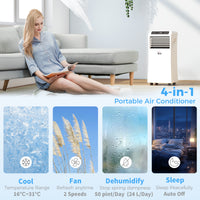 8000BTU Mobile Portable Air Conditioner with Cooling, Dehumidifier, 2 Speed Fans, 24-Hour Timer for Bedroom, White