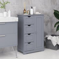 Bathroom Storage Cabinet, Floor Cabinet with Adjustable Shelf and 4 Drawers, Side Cabinet for Washroom, Grey