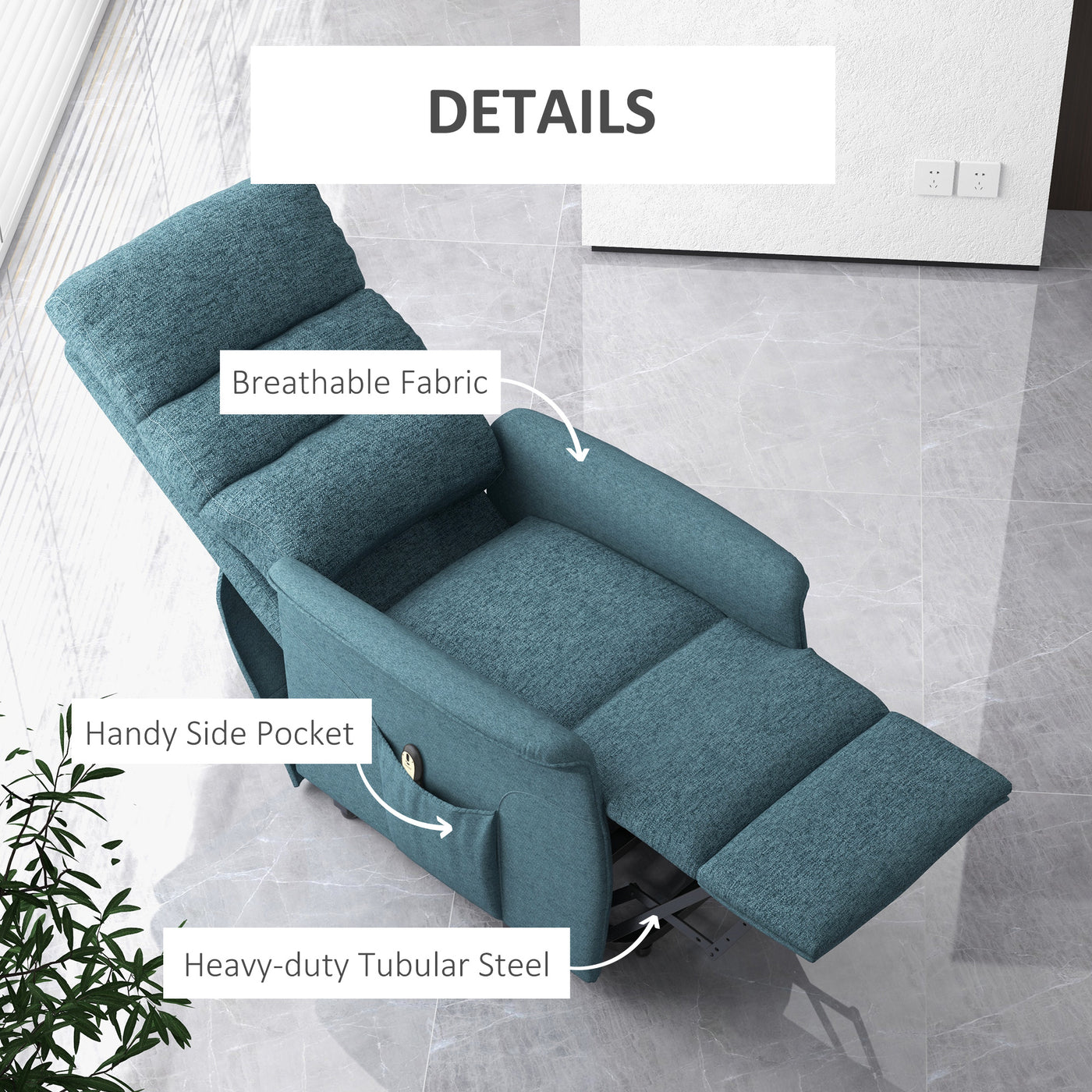 Lift Chair for Elderly, Power Chair Recliner with Remote Control, Side Pockets for Living Room, Blue