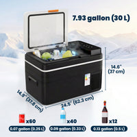 12 Volt Car Refrigerator, 32QT Car Fridge with App Control, 12/24V DC and 100-240V AC, Black