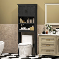Modern Over The Toilet Storage, Bathroom Cabinets Over Toilet with Open Shelves and Double Door Cabinet, Black