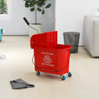 Compact Mop Bucket with Wringer, Mop Bucket on Wheels for Floor Cleaning, 5 Gallon, Separate Dirty and Clean Water, Red