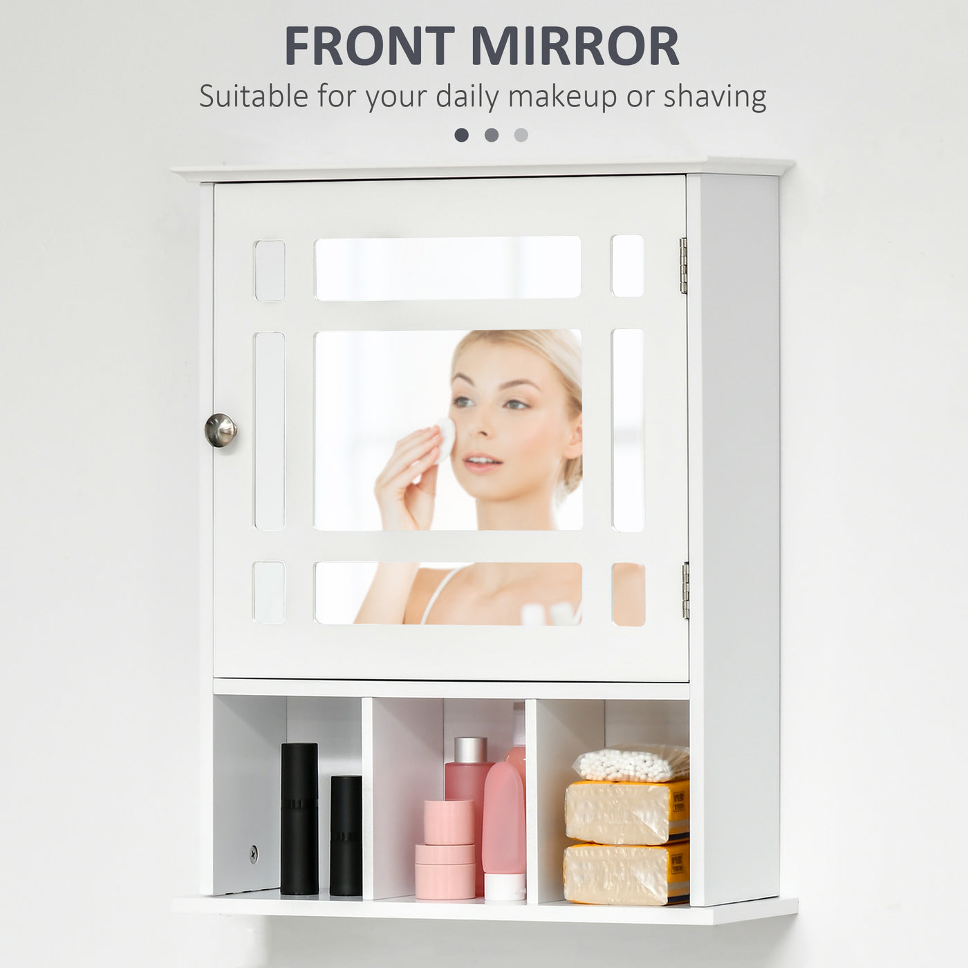 Bathroom Mirror Cabinet, Wall Mounted Medicine Cabinet, 3 Shelf Organizer for Kitchen, White
