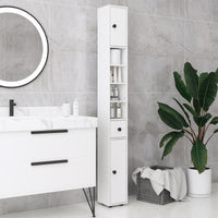 71" Tall Bathroom Storage Cabinet, Narrow Bathroom Cabinet with Open Shelves, 2 Door Cabinets, Adjustable Shelves, for Kitchen, Hallway, Living Room, White