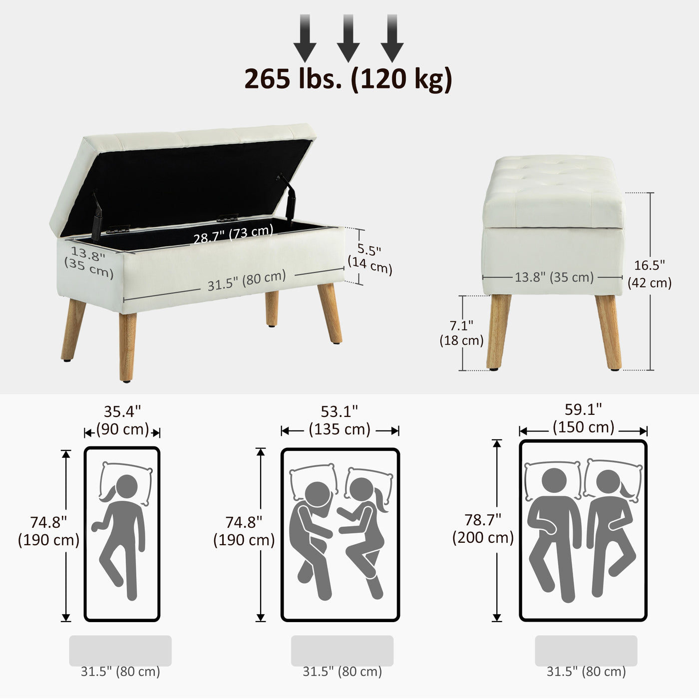 Storage Ottoman with Lid, Velvet Upholstered Storage Bench with Wood Legs for Living Room, Cream White