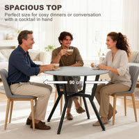 35" Round Dining Table, Modern Dining Room Table with Steel Frame, Space Saving Small Kitchen Table, Grey