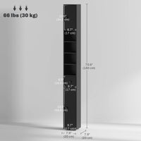 71" Tall Bathroom Cabinet, Narrow Toilet Paper Cabinet with Open Shelves, 2 Door Cabinets, Adjustable Shelves, Black