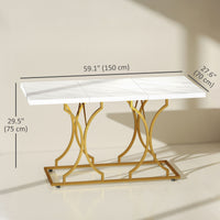 59-Inch Dining Table for 6, Modern Marble-Pattern Kitchen Dinner Table with Metal Pedestal for Home, Dining Room, White