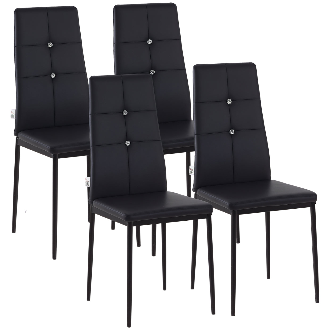 Set of 4 Modern Style Dining Chairs, Button Tufted High Back Side Chairs with Upholstered Seat, Steel Legs for Living Room, Kitchen, Study, Bedroom, Black