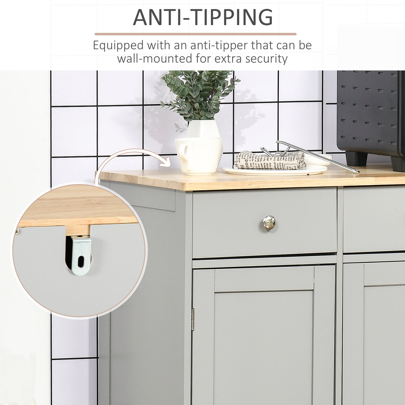 Modern Sideboard, Buffet Cabinet with Storage Cabinets, Drawers and Adjustable Shelves for Living Room, Grey