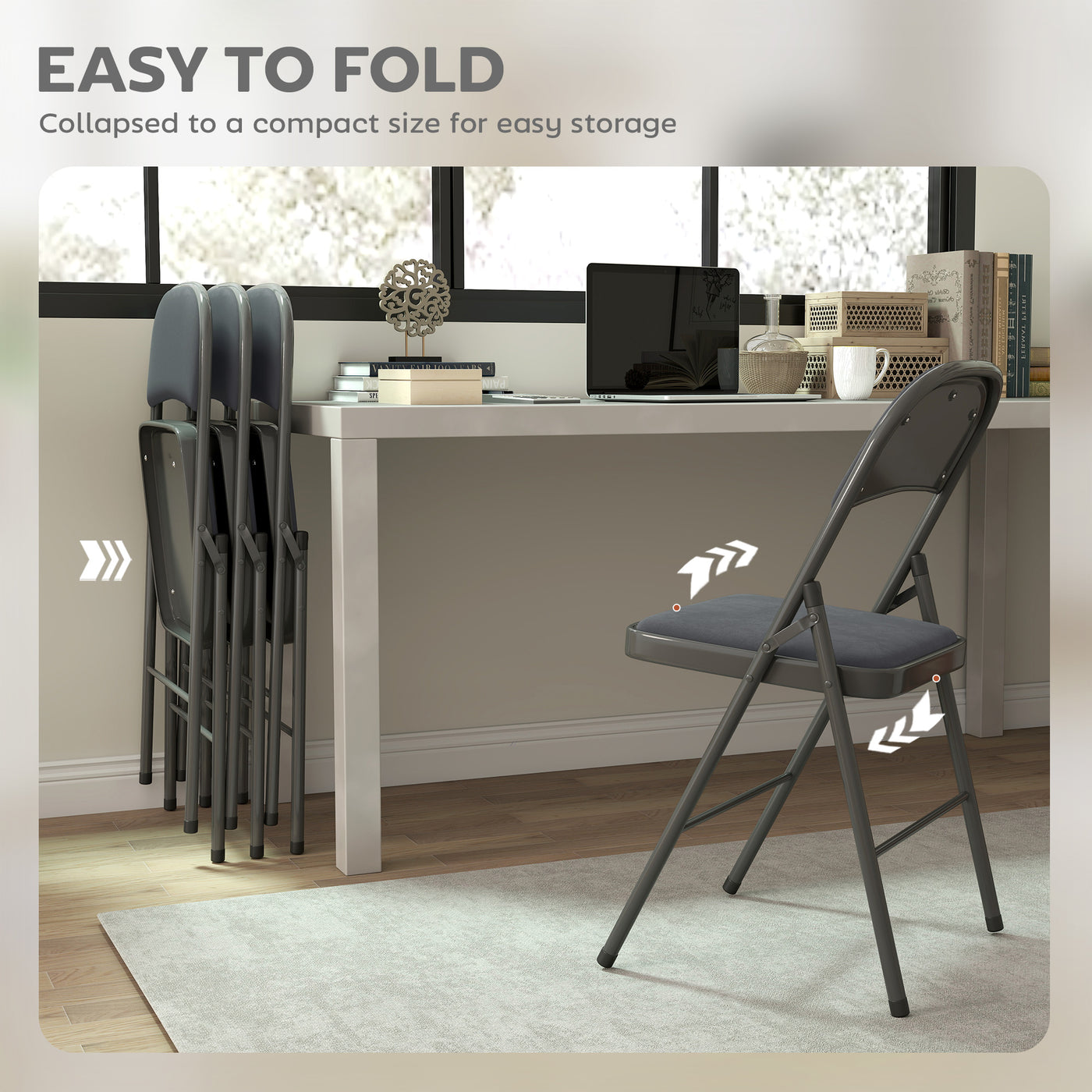 4 Pack Folding Chairs with Padded Seats, Velvet Portable Party Chairs with Steel Frame, Dark Grey